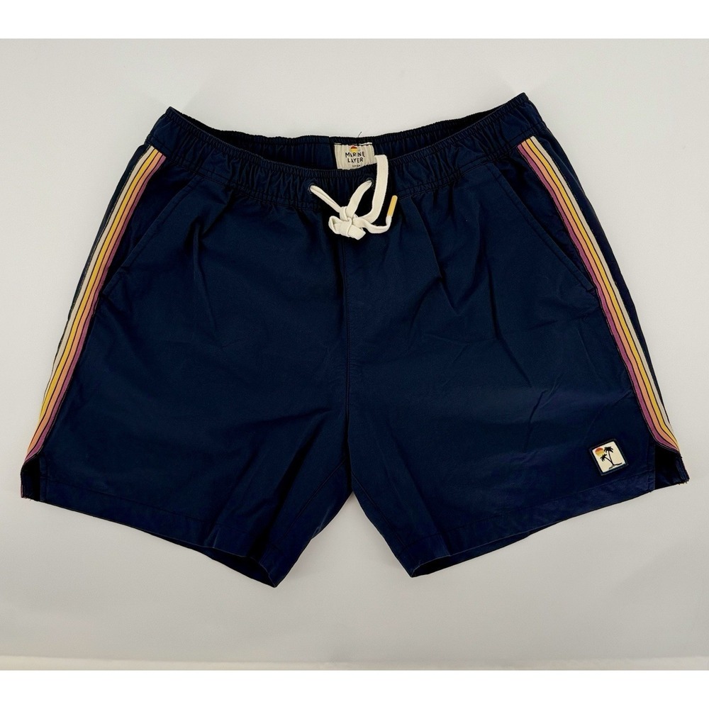 Marine Layer Stretch Swim Trunk - 5.5" - Navy Blue Side Stripe - Men's Medium
